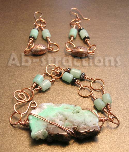 chrysoprase_slabs_copper_wire_wrapping_bracelet_earrings